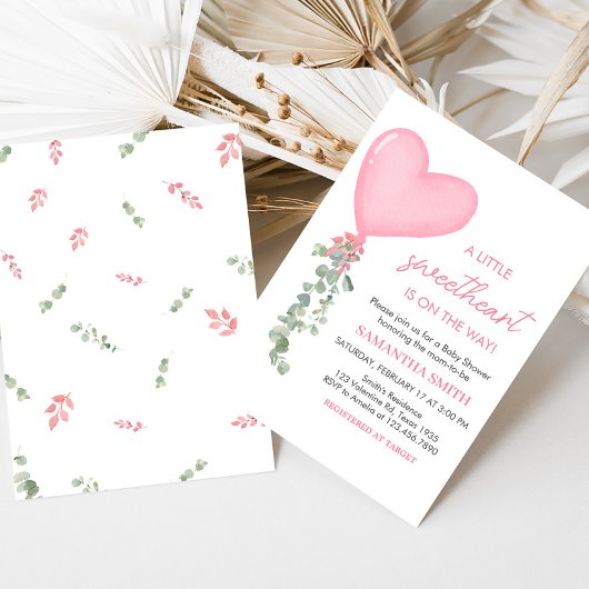 Roze Valentijn ballon Baby shower Kaart