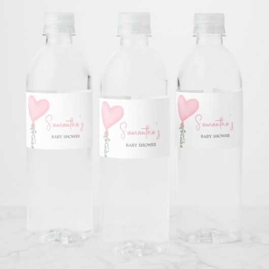 Roze Valentijn ballon Baby shower Waterfles Etiket (Flessen)