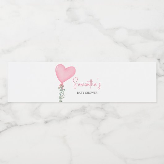 Roze Valentijn ballon Baby shower Waterfles Etiket (Enkel label)