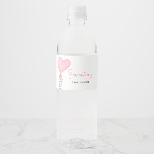 Roze Valentijn ballon Baby shower Waterfles Etiket (Voorkant)