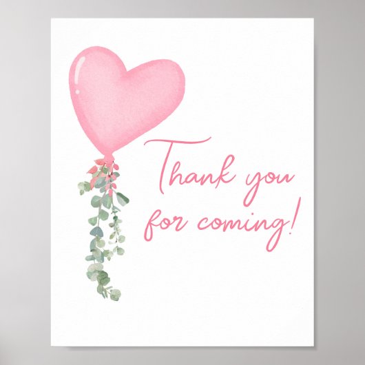 Roze Valentijn Balloon Bedankt voor het komen Poster (Voorkant)