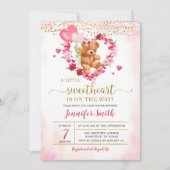 Roze Valentijn Beer Baby shower Uitnodiging (Voorkant)