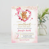 Roze Valentijn Beer Baby shower Uitnodiging (Staand voorkant)