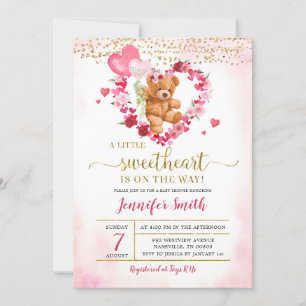 Roze Valentijn Beer Baby shower Uitnodiging