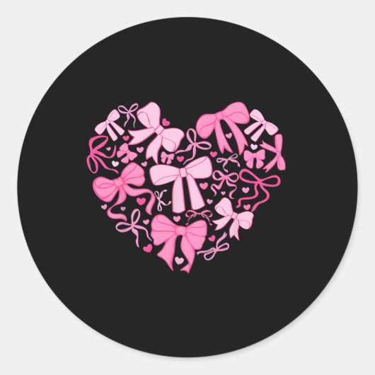 Roze Valentijn Coquette Strik Hart  Ronde Sticker (Voorkant)