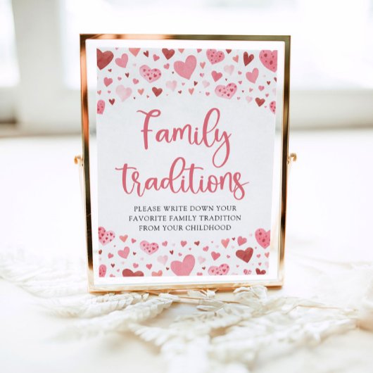 Roze Valentijn Familie Tradities Baby shower Sign Poster