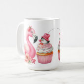 ROZE VALENTIJN FLAMINGO MET AARDBEI CUPCAKE KOFFIEMOK (Voorkant links)