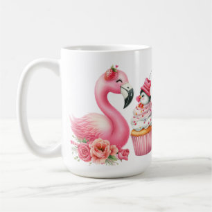 ROZE VALENTIJN FLAMINGO MET AARDBEI CUPCAKE KOFFIEMOK