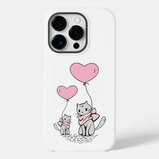 ROZE VALENTIJN HARTBALLONNEN MET GRIJZE KITTENS Case-Mate iPhone CASE (Achterkant)
