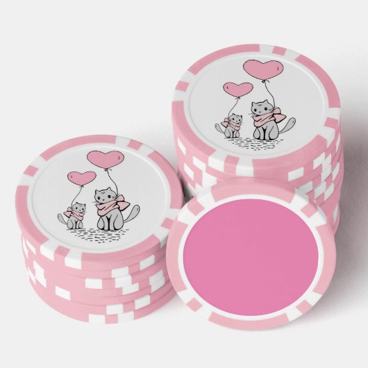 ROZE VALENTIJN HARTBALLONNEN MET GRIJZE KITTENS POKER CHIPS (Opstapeling)