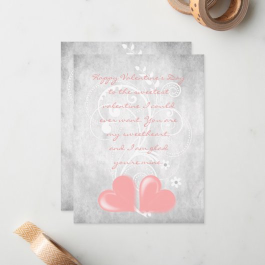 Roze Valentijn Harten Flat Note Kaart Notitiekaartje (Voorkant / Achterkant in situ)