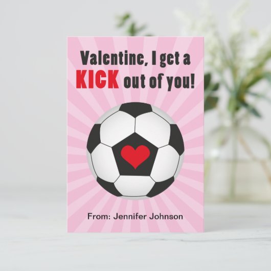 Roze Valentijn-kaarten voor voetzoekers in de klas Kaart (Staand voorkant)