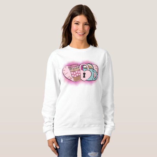 Roze Valentijn Koffie Mok Doodle Sweatshirt (Voorkant volledig)