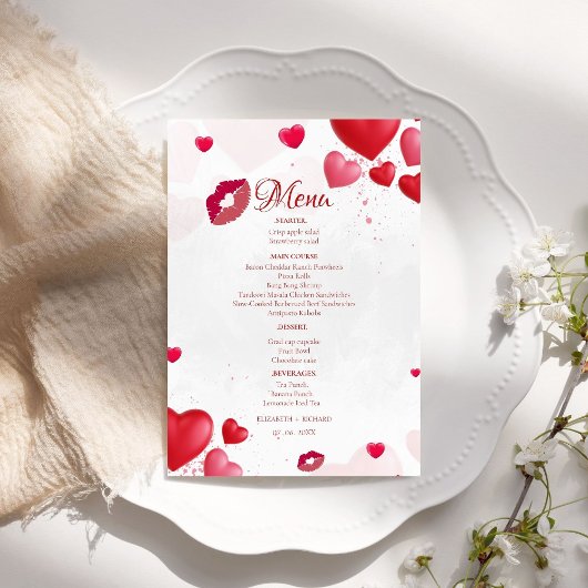 Roze Valentijn Kus de  Bruiloft Bridal Shower fees Menu