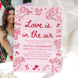 Roze Valentijn Liefde is in de Lucht Bruidsfeest Kaart