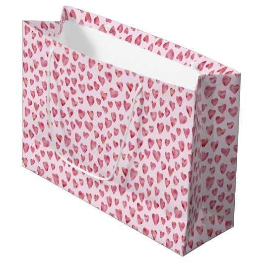 Roze Valentijn Love Heart patroon Groot Cadeauzakje (Voorkant Gekanteld)