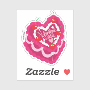 Roze Valentijn Meisje Vintage Hart Cake Met Strikk Sticker