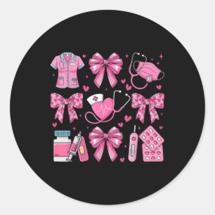 Roze Valentijn Nurse Coquette Bow Heart Stethoscop Ronde Sticker