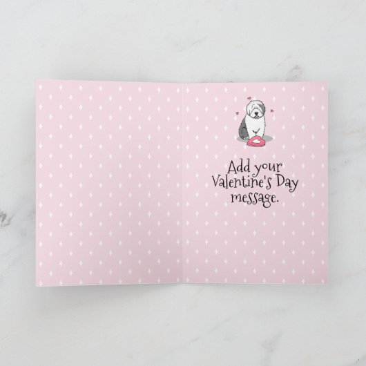 Roze Valentijn Oud Engels Sheepdog Dog Grey 1 Fun Kaart (Binnen)