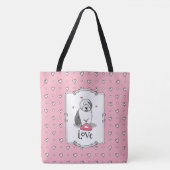 Roze Valentijn Oud Engels Sheepdog Dog Grey 1 Fun Tote Bag (Voorkant)