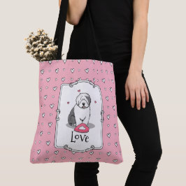 Roze Valentijn Oud Engels Sheepdog Dog Grey 1 Fun Tote Bag