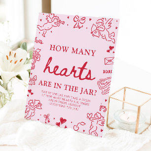 Roze Valentijn Raad Hoeveel Hartjes Baby Shower Reclamebord Met Voetstuk