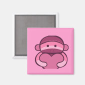 Roze Valentijn Sock Monkey Merchandise Magneet (Voorkant / Achterkant)