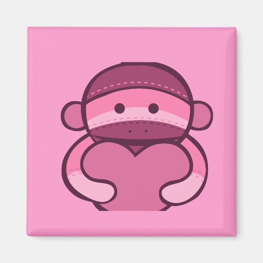 Roze Valentijn Sock Monkey Merchandise Magneet (Voorkant)