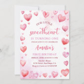 Roze Valentijn Sweetheart 1e verjaardag Uitnodigin Kaart (Voorkant)
