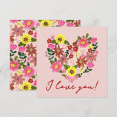 Roze Valentijn van de roze bloem Feestdagenkaart (Voorkant / Achterkant)