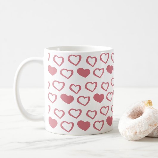 Roze Valentijn van het Heart Love Pattern Koffiemok (Met donut)
