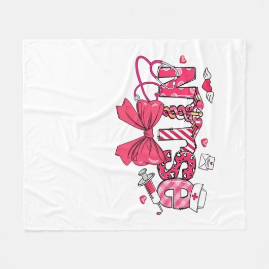 Roze Valentijn Verpleegster, Valentijn Coquette Bo Fleece Deken (Voorkant (Horizontaal))