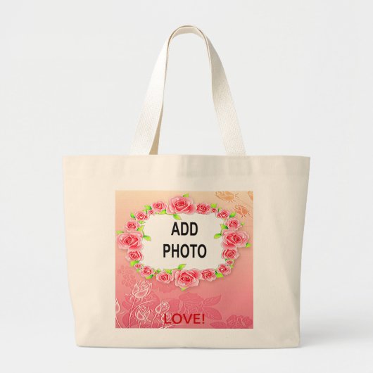 Roze Valentijn Voeg je foto toe Grote Tote Bag (Voorkant)