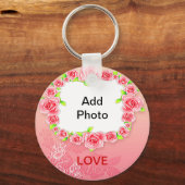 Roze Valentijn Voeg je foto toe Sleutelhanger (Voorkant)