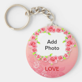 Roze Valentijn Voeg je foto toe Sleutelhanger