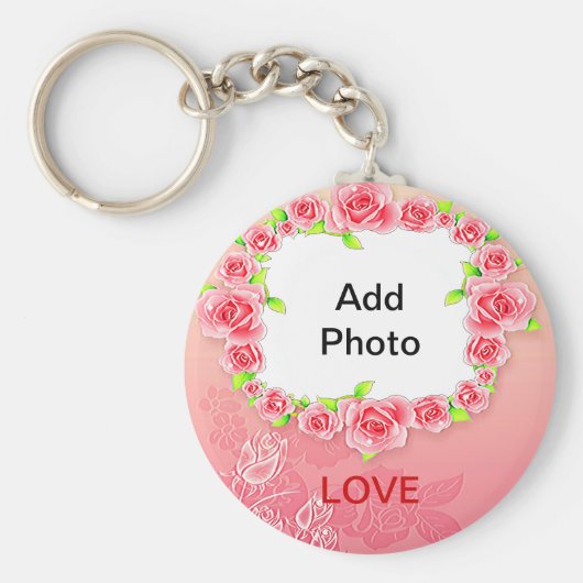 Roze Valentijn Voeg je foto toe Sleutelhanger (Voorkant)