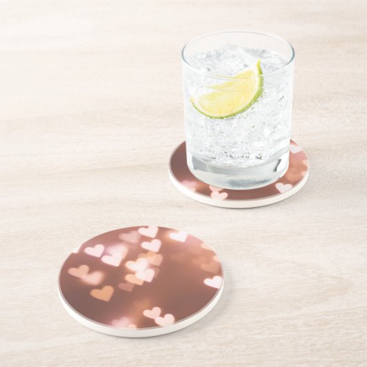 ROZE VALENTIJN'S DAG HARTEN ZANDSTEEN ONDERZETTER (Zijkant)