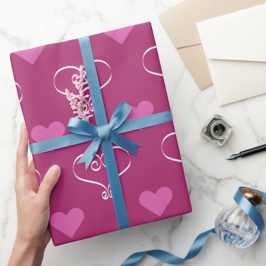 Roze Valentijn's Day Love Hearts Cadeaupapier (Geschenken)