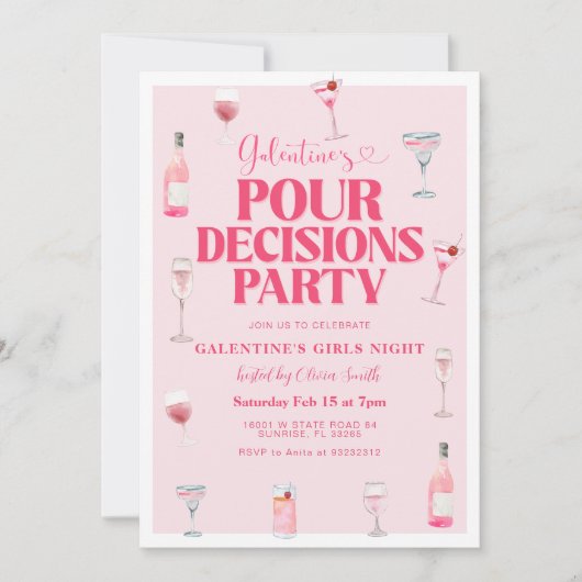 Roze Valentijn's Galentine's Girls Night Party Kaart (Voorkant)