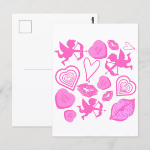 Roze Valentijns patroon Briefkaart