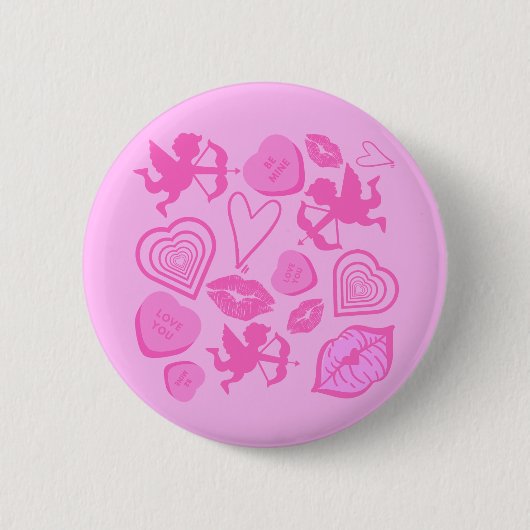 Roze Valentijns patroon Ronde Button 5,7 Cm (Voorkant)