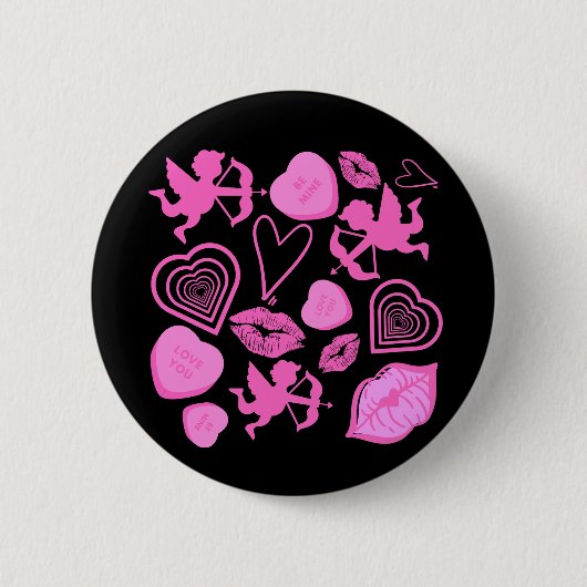 Roze Valentijns patroon Ronde Button 5,7 Cm (Voorkant)