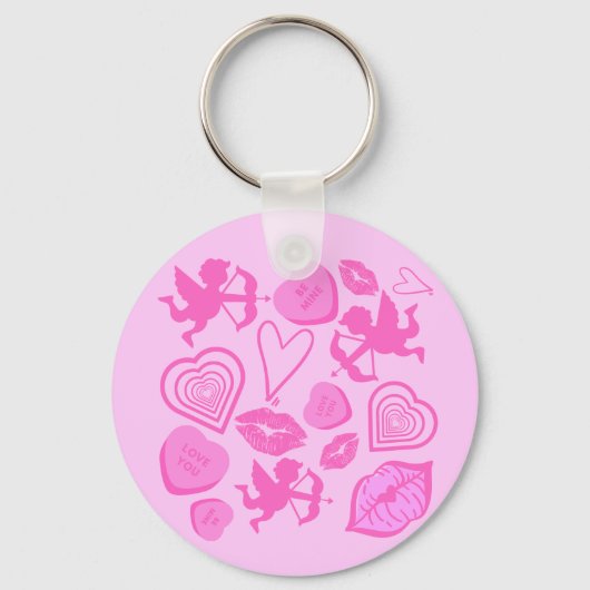 Roze Valentijns patroon Sleutelhanger (Voorkant)