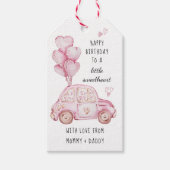 Roze Valentijns Thema Hartballonnen en Auto Cadeaulabel (Voorkant)
