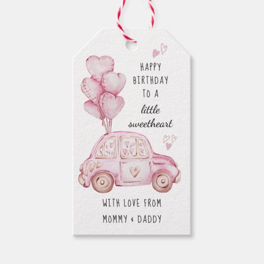Roze Valentijns  Thema Hartballonnen en Auto Cadeaulabel (Voorkant)
