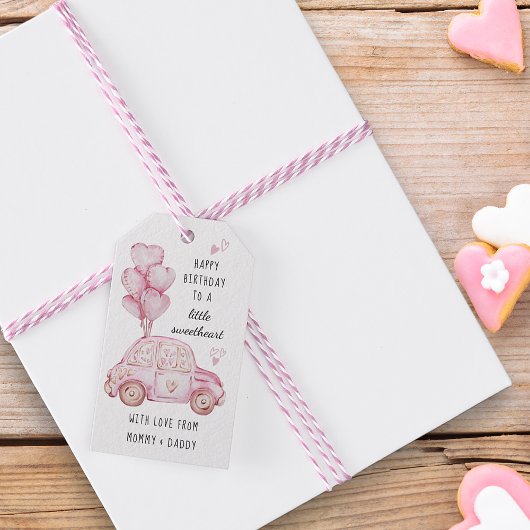 Roze Valentijns Thema Hartballonnen en Auto Cadeaulabel