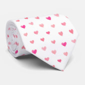 Roze Valentijns Waterverven Harten Patroon Stropdas (Opgerold)