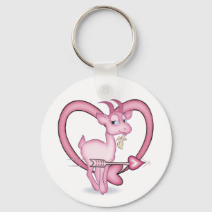 Roze Valentijnsdag Cartoon Goat Gift Sleutelhanger