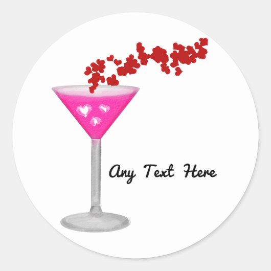 Roze Valentijnsdag Cocktail Custom Party Favor Ronde Sticker (Voorkant)
