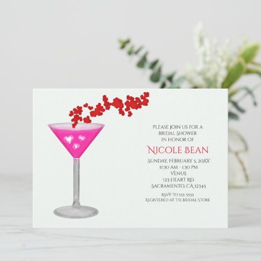 Roze Valentijnsdag Cocktail Party Uitnodigingen (Staand voorkant)